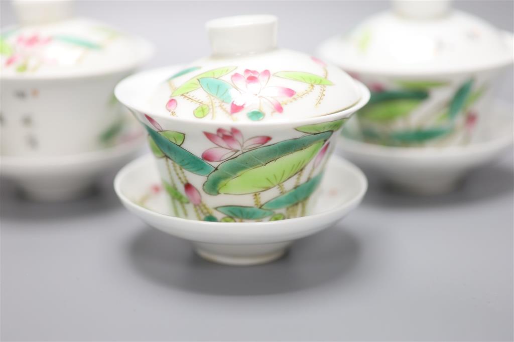 Five Chinese famille rose rice bowl, covers and stands